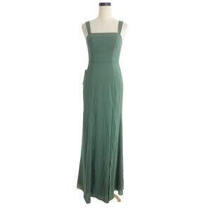 NWT Azazie Jay Eucalyptus A-Line Square Neckline Side Slit Chiffon Dress